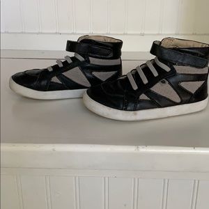 OLDSOLES boys black leather high top sneaker